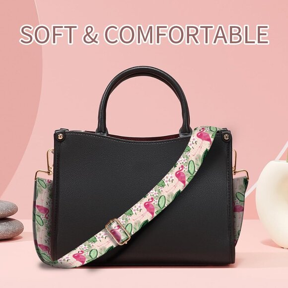 Trendy 3.8cm Wide Adjustable Crossbody Strap with Gold Buckle & Flamingo Design - Picture 3 of 5